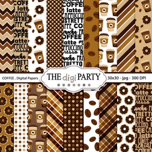 Digitale Papiere für Kaffee und Donuts, druckbare Papiere für Kaffeebohnen, braunes Scrapbook-Papier, Download für kommerzielle Nutzung