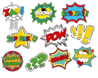 Super Hero Boy Clipart Printable Photo Booth Props, printable superhero birthday party clip arts instant download party decorations