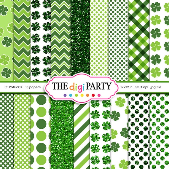Printable Scrapbook Paper Good Luck Clipart Irish Fairy Tales Digital Papers Orange Green Backgrounds Pattern White Green