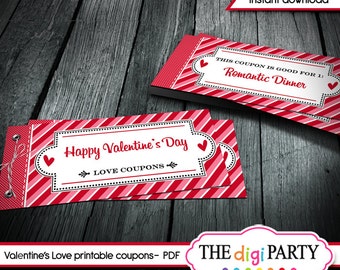 Valentines day gift printable coupons, love coupons, coupon book, editable pdf romantic DIY ideas for him, her / instant download