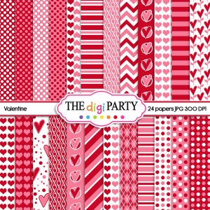 valentine&#39;s day digital papers, anniversary decor background pattern, love scrapbook commercial use, instant download
