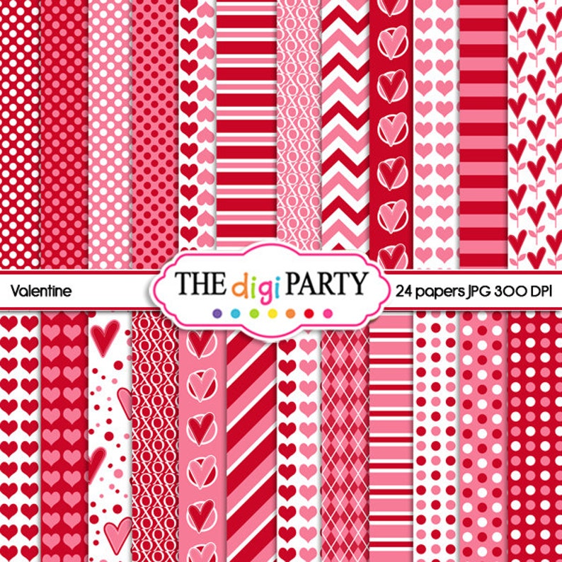 valentine's day digital papers, anniversary decor background pattern, love scrapbook commercial use, instant download image 1
