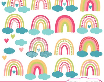 Rainbow Clipart, Pastel Rainbow Glitter Png File, Spring Rainbow Sublimation Printable Images