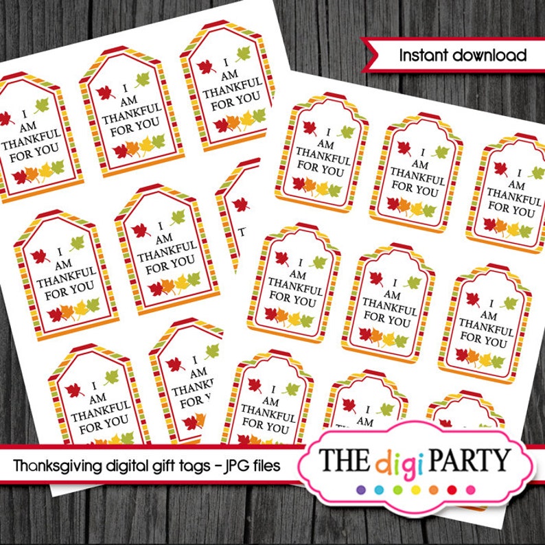 thanksgiving thank you tags party favor PDF and jpg digital format instant download Thanksgiving gift tags printable treat tags and labels