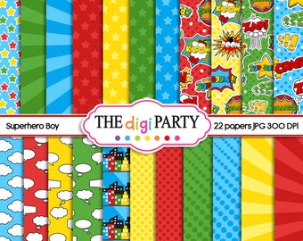 superhero digital paper printables, super hero party boy papers, commercial use instant download
