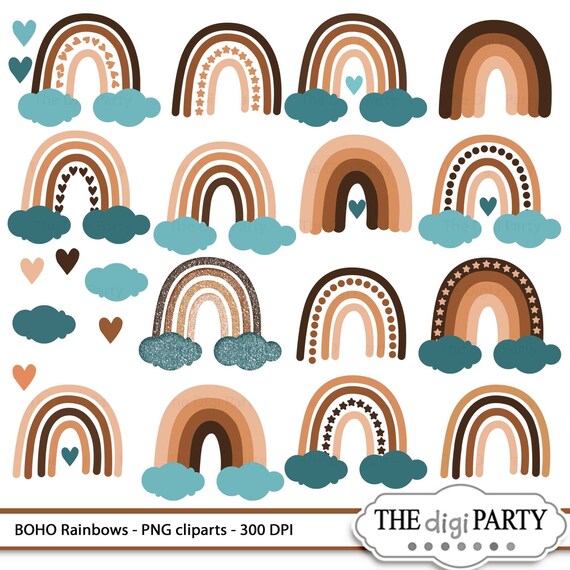 Boho Rainbow Clipart, Glitter Png file clip art, for Sublimation and Crafts Il_570xn