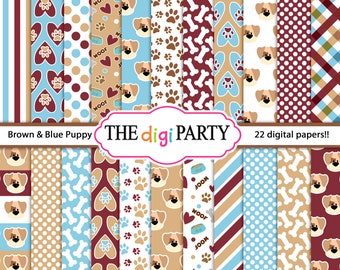 Dog digital paper, Puppy dog papers, pet dogs background, bone and paw pattern scrapbook and card making invites, commercial use