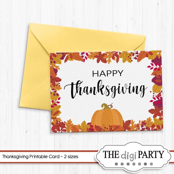 Happy Thanksgiving printable greeting card, Thankful For You Card, leaves Pumpkin and Fall Digital and Instant Download PDF Il_570xn