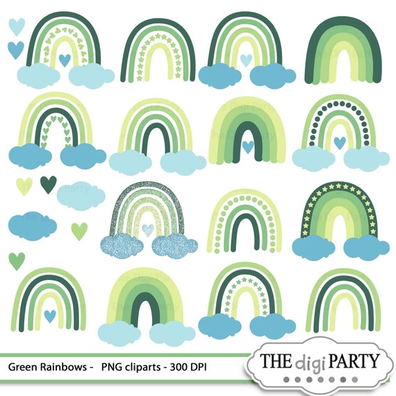 Green rainbow clipart, glitter png file download, clip art for baby shower and nursery decor graphics, sublimation printable images Il_570xn