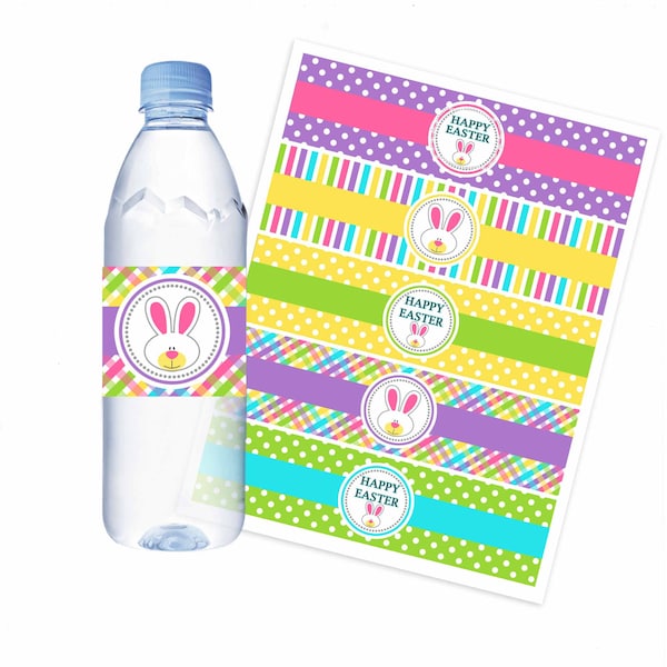 easter water bottle printable labels, bunny and egg hunt party decoration, bottle wrappers, instant download