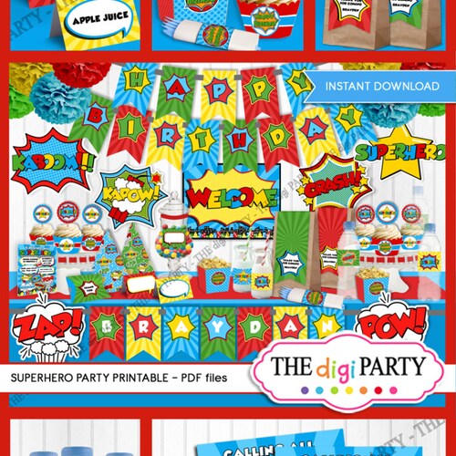 Superhero Digital Paper Printables Super Hero Party Boy - Etsy