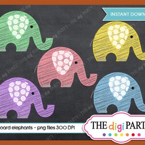 Chalkboard Elephant Clipart, Chalk Digital Clip Art Pastel Embellishment Invite, Elephant Invitation