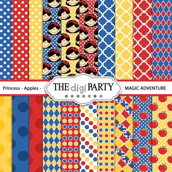 Princess Magic adventure digital paper pack with red apples background pattern Il_570xn