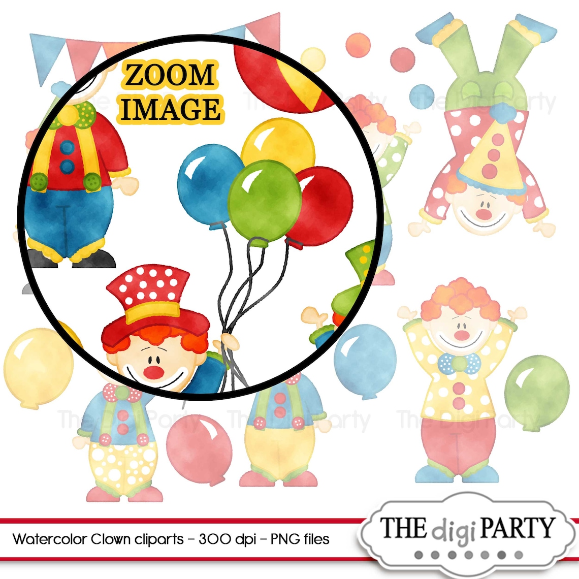 Watercolor Clown Clipart, Circus and Carnival Printable Clip Art for ...