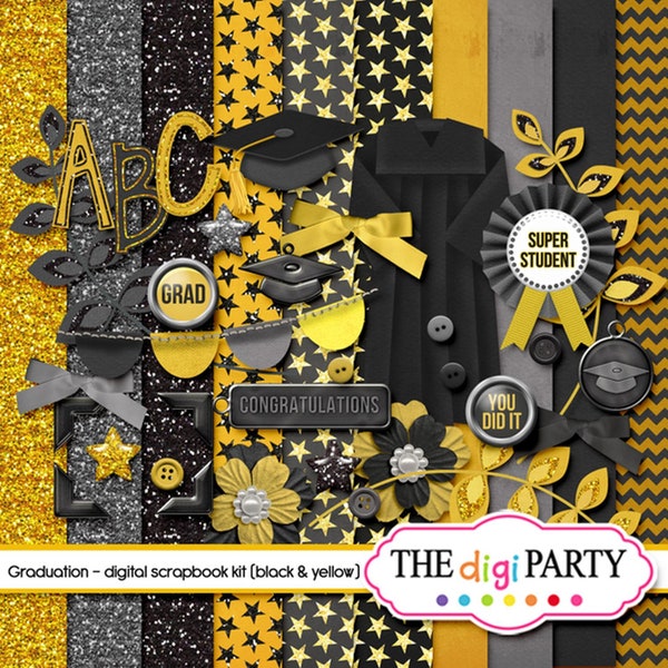 Graduation digital scrapbook kit with papers and clip art elements, grad scrapbooking, instant download