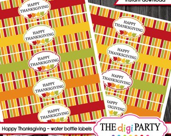 Thanksgiving bottle label party decor, happy thanksgiving dinner table decor printable bottle labels available for instant download