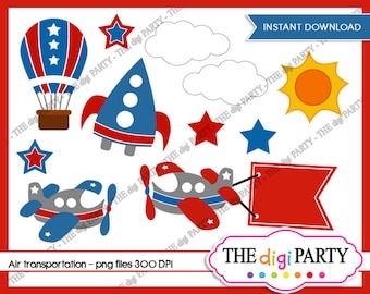 Airplane clipart, plane clip art, transportation theme for baby Shower, printable scrapbook graphics hot air balloon, instant download
