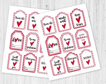 valentine's gift tag, sticker printable valentines day gift tags, digital for instant download, love present gift for him her teacher DIY