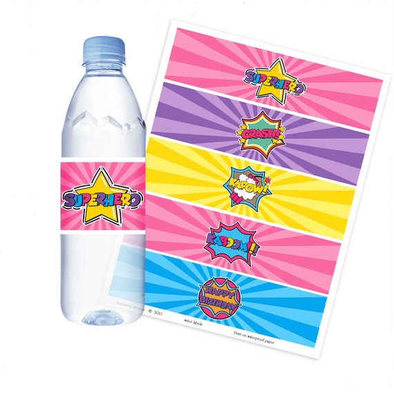 Super Hero Water Bottle Label For Girls Printables Superhero Birthday 