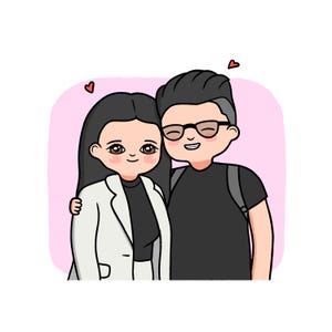 Retrato de pareja personalizado, dibujo digital de medio cuerpo, estilo caricatura, arte de pareja imprimible, regalo de aniversario para él o ella
