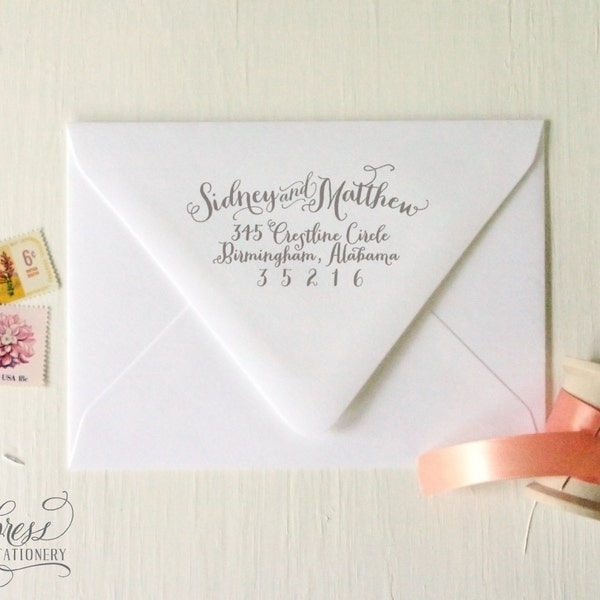 Return Address Stamp No. 06---Personalized Calligraphy, Save the Dates, Wedding, Wedding Showers, Newlyweds, Housewarming