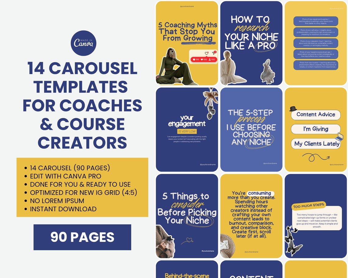 Blue and Yellow Instagram Carousel Templates for Coaches & Course ...