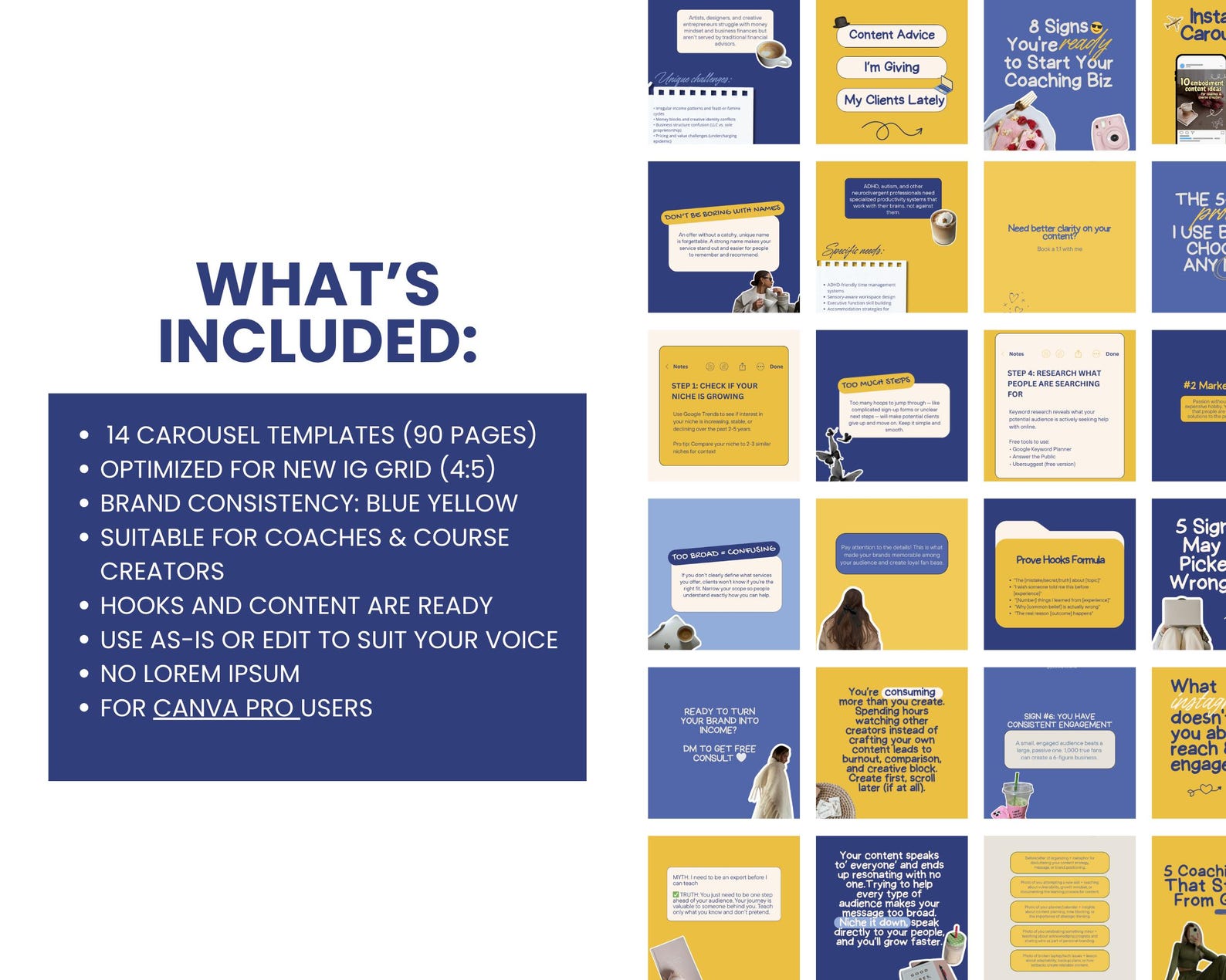 Blue and Yellow Instagram Carousel Templates for Coaches & Course ...