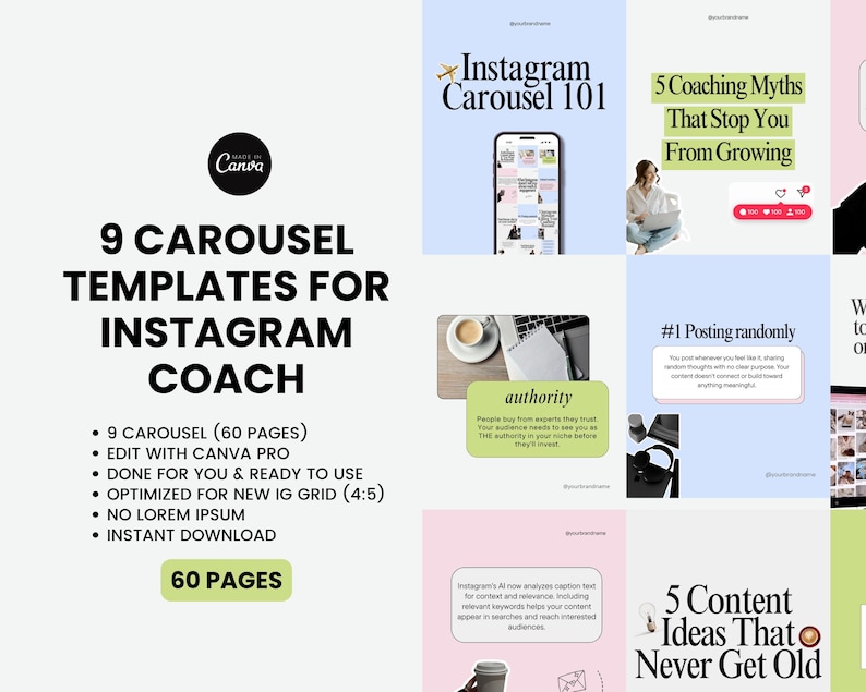 9 Pastel Instagram Carousel for Coaches and Creators | Fully Editable ...