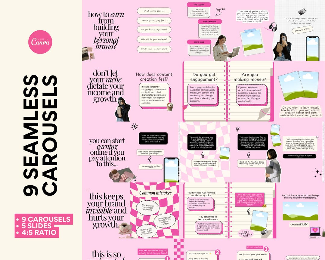 Soft Pink Instagram Carousel Templates for Coaches and Creators | Fully ...