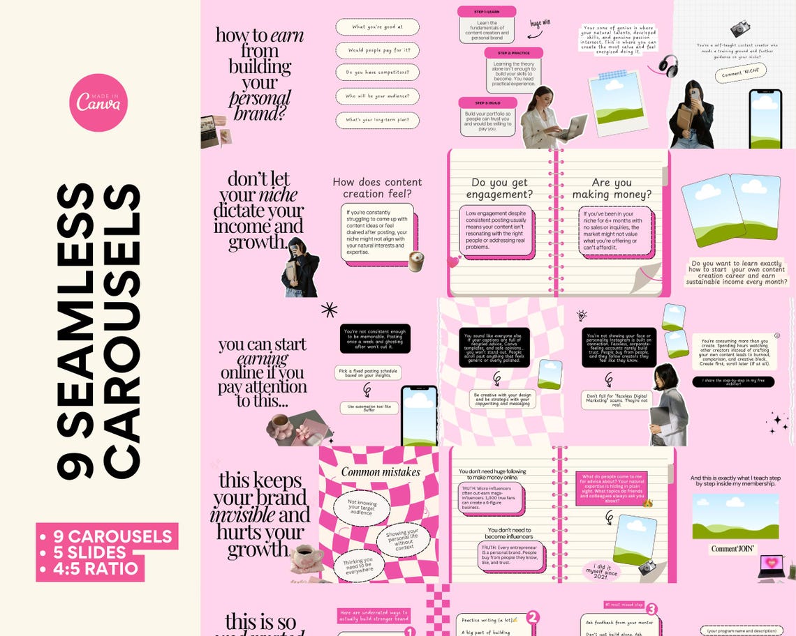 Soft Pink Instagram Carousel Templates for Coaches and Creators | Fully ...