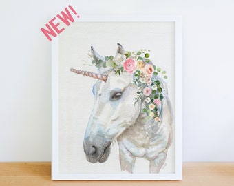 NEW unicorn Art Print, UNICORN blush and green watercolor painting print, UNICORN Art, Wall Art, home decor, Redstreake