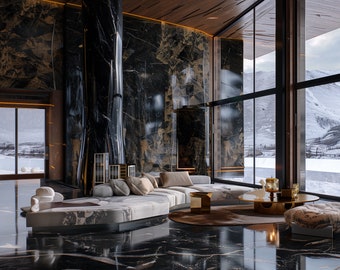 Más de 60 fondos de Instagram para interiores de casas de lujo modernas. Colores: dorado, negro, blanco, mármol, plantas, agua, nieve, jungla. PNG 300+ DPI PLR.