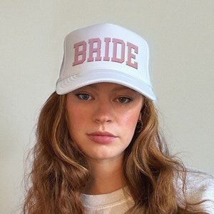 Bride Trucker Hat - Pink Embroidered Bride Hat, Bachelorette Outfit Bride, Trendy Bride Gift, Cute Fun Bridal Accessories, Mrs Wife Hat