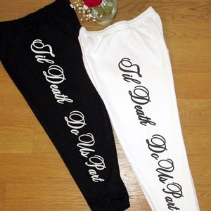 Bride & Groom &#39;Til Death Do Us Part&#39; Sweatpants Sweatshirt Matching Couple Sweatsuit Set, Custom Date Personalized Husband and Wife Outfits