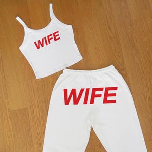 Wife Sweat Set - Wifey Shirt Comfy Pajamas Outfit, Bridal Gift Set Crop Top Tanktop, Bride Sweatpants Sweatshirt Lounge Set Bachelorette