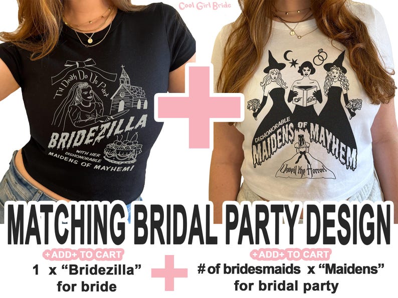 Matching Bridesmaid Bridal Party Funny Bachelorette Shirts, Crop Tops, Bride Sweatshirt - Bridezilla Bride or Die Til Death do Us Party Bach bild 2