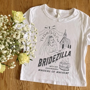 Matching Bridesmaid Bridal Party Funny Bachelorette Shirts, Crop Tops, Bride Sweatshirt - Bridezilla Bride or Die Til Death do Us Party Bach bild 7