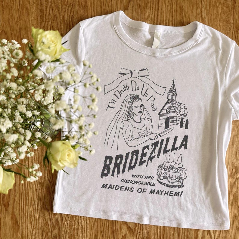 Matching Bridesmaid Bridal Party Funny Bachelorette Shirts, Crop Tops, Bride Sweatshirt - Bridezilla Bride or Die Til Death do Us Party Bach bild 7