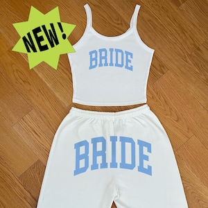 Bride Tanktop Sweat Set Gift - Bridal Sweatsuit Sweat Set Loungewear, Crop Top Baby Tee Sweatshirt Hoodie Sweatpants Bachelorette Outfit