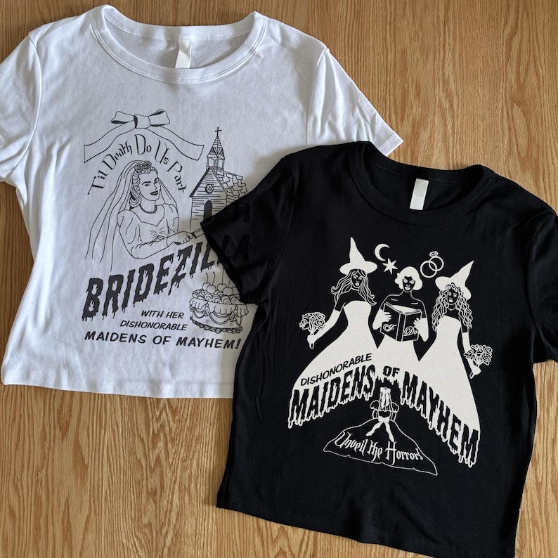 Matching Bridesmaid Bridal Party Funny Bachelorette Shirts, Crop Tops, Bride Sweatshirt - Bridezilla Bride or Die Til Death do Us Party Bach bild 1