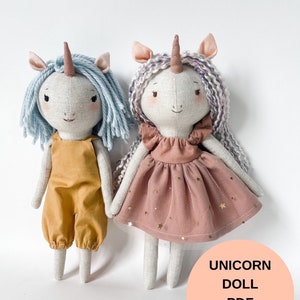 Luna the Unicorn Doll PDF pattern - Instant download Sewing Pattern -