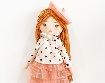 My Parisian doll - Free shipping - Handmade fabric doll for girl - Heirloom doll - Organic cotton - custom cloth doll