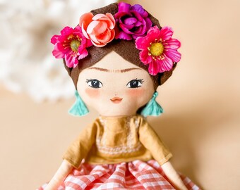 PETITE Frida doll - Organic fabric doll - handmade doll for girl - Free shipping- Heirloom doll