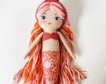 Naia the mermaid doll - Free shipping - Organic cotton - Fabric doll for girl - Heirloom doll -
