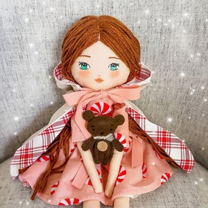 Christmas Princess doll - Free shipping - LIMITED EDITION- Handmade fabric doll for girl - Heirloom doll - Organic cotton - custom cloth dol