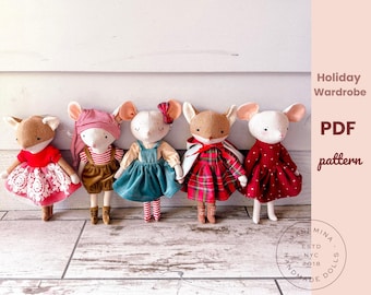TheWinter and Holiday Doll Wardrobe  for 11"-16" dolls PDF pattern - Instant download Sewing Pattern - Doll clothing - Christmas outfits