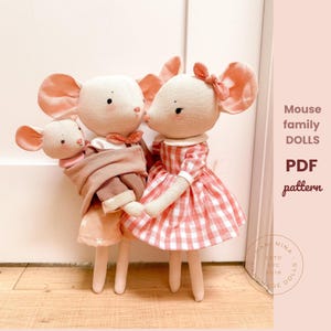 Naaipatroon familie Lula Mouse-poppen - erfstuk poppenkast (pdf-patroon)