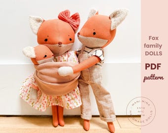 Fox Family Dolls Sewing Pattern - Heirloom Doll, Clothes & Cradle (PDF Pattern)