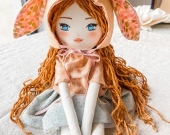 My Spring Mina doll - Free shipping - Handmade fabric doll for girl - Heirloom doll - Organic cotton - custom cloth doll