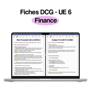Peut inclure: Deux écrans d'ordinateur portable ouverts affichant des notes sur la finance pour un cours DCG. L'écran de gauche montre une section intitulée "Choix de financement à court terme" avec des informations sur les options de financement à court terme. L'écran de droite montre une section intitulée "Analyse du compte de résultat" avec des informations sur l'analyse du compte de résultat d'une entreprise.